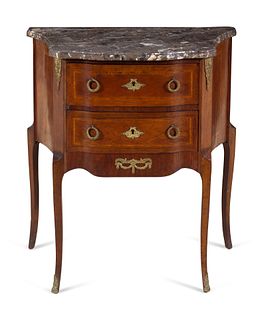 A Louis XV/XVI Transitional Style Gilt Metal Mounted Marble-Top Commode