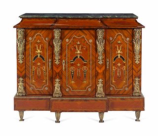 A Napoleon III Style Gilt Metal Mounted Painted Marble-Top Cabinet