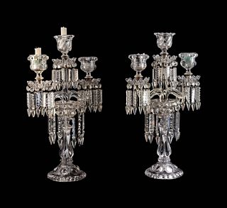 A Pair of Baccarat Molded Glass Three-Light Candelabra
