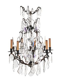 A French Bronze and Glass Eight-Light Chandelier