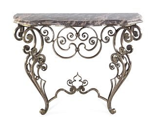 A French Steel and Marble Console Table