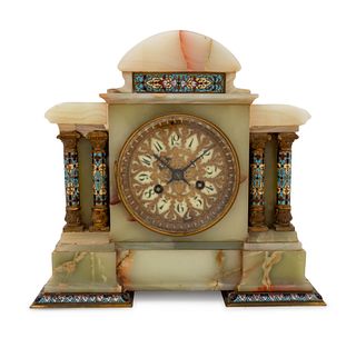 A French Onyx and Champleve Mantel Clock
