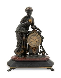 A French Gilt Bronze and Marble Figural Mantel Clock