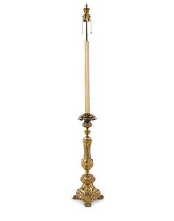 A Neoclassical Gilt Bronze Floor Lamp  