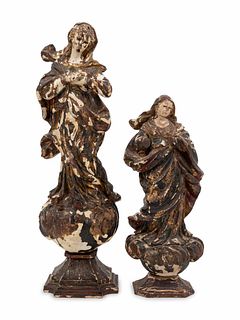 Two Carved and Painted Figures of Angels