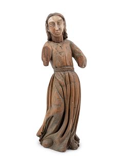 A Mexican Colonial Carved Wood and Alabaster Figure of a Saint
