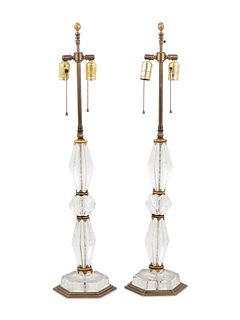 A Pair of Venetian Style Etched Glass Table Lamps