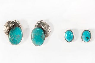 Two Pairs of Navajo Turquoise and Silver Earrings, ca. 1990