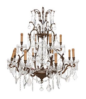 A Bronze and Cut Glass Chandelier