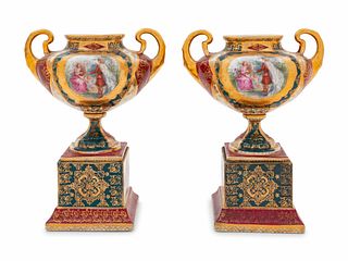 A Pair of Vienna Style Transfer-Printed Porcelain Vases