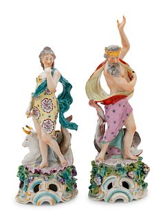 A Pair of Continental Porcelain Figures of Neptune and Europa