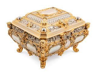 A German Gilt and Silvered Bronze Jewelry Casket