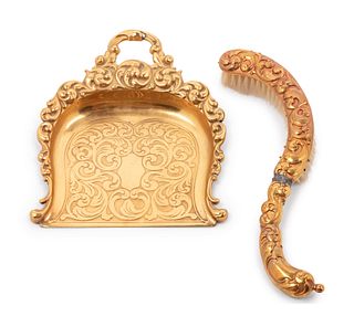 A Pair of Continental Gilt Metal Tazze together with a Dust Pan and Brush