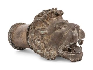 A Continental Bronze Lion Head Spout