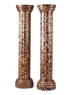 A Pair of Continental Mother-of-Pearl Veneered Fluted Columns