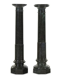 A Pair of Neoclassical Carved Verde Antico Marble Pedestals  