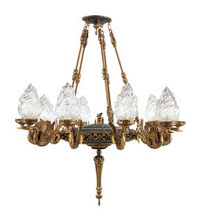 A Neoclassical Style Gilt Metal and Glass Fixture