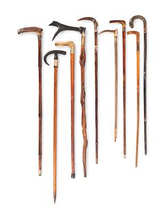 Nine Horn-Mounted Canes and Walking Sticks