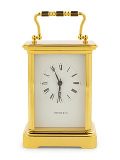 A Swiss Gilt Brass Carriage Clock Retailed by Tiffany & Co.  