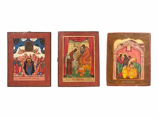 Three Russian Painted Wood Icons