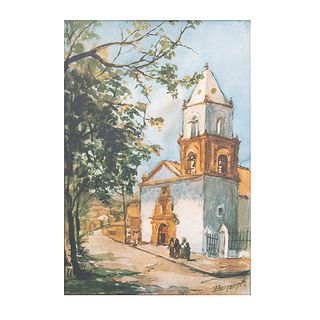 Ignacio Beteta Quintana. Vista de iglesia. Impresión sobre papel. Firmada en plancha. Enmarcada. 39 x 26 cm
