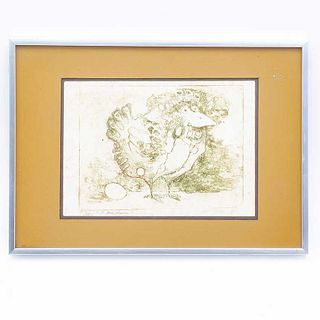 Adriano Silva. El ave chucha. Aguatinta y aguafuerte sobre papel algodón, 1/50 Firmado y fechado 80. Enmarcado. 15 x 19 cm.