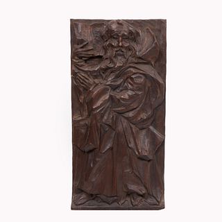 Lugo. Alto relieve de Santo. Firmado. En talla de madera. 52 x 26 cm