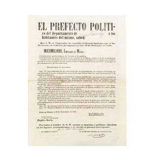 Habsburgo, Maximiliano de. Decreto sobre Regulación de Cementerios. Maximiliano, Emperador de México. México: 1866.