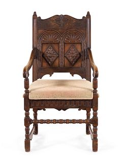 A William and Mary Style Oak Armchair