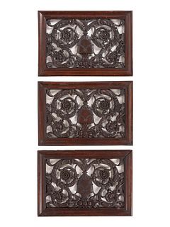 Three George III Style Adamesque Pierce-Carved Mahogany Panels