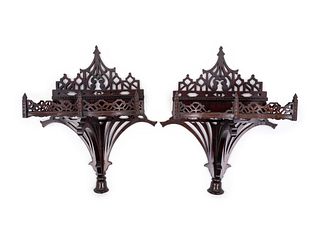A Pair of Chinese Chippendale Style Mahogany Brackets