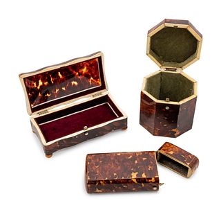 Three Tortoise Shell Decorated Boxes