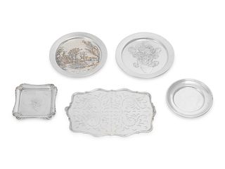 A Group of Five Silver and Silver-Plate Trays