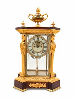 An Ansonia Commodore Gilt Metal Mounted Crystal Mantel Clock