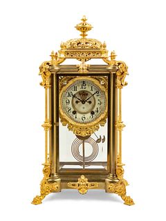 An Ansonia Excelsior Crystal Gilt Metal Regulator Clock