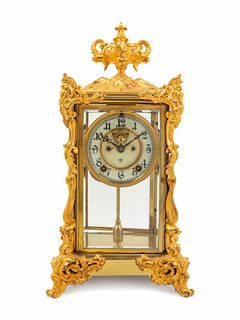 An Ansonia Viscount Gilt Metal Crystal Regulator Clock