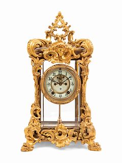 An Ansonia Regal Gilt-Metal and Crystal Regulator Clock