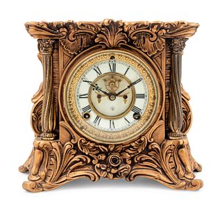 An Ansonia Minerva Gilt-Metal Mantel Clock