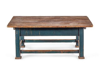 A Green-Painted Pine Scrub Top Low Table