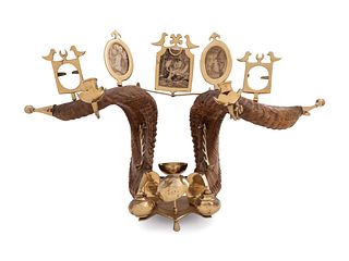 A Gilt Metal Mounted Ram's Horn Cigar Stand
