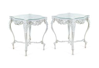 A Pair of White Painted Cast Iron Tables