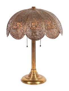 An American Pierced Brass Owl Lamp