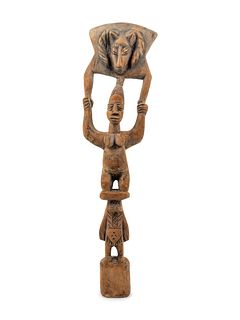 A Yoruba Style Carved Wood Totem