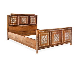 A Syrian Mother-of-Pearl Inlaid Walnut Bed