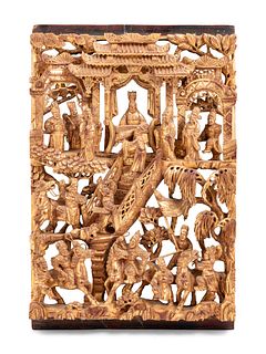 A Southeast Asian Pierce Carved Giltwood Panel