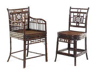 Two Chinese Export Bamboo and Cane Chairs