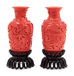A Pair of Pink Peking Glass Vases
