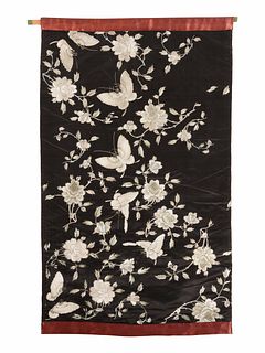 A Chinese Silk Embroidered Floral Panel