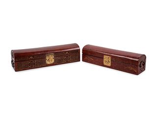 Two Chinese Leather Veneered Scroll Boxes