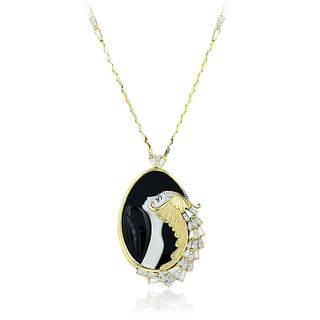 Erte Beauty of The Beast Onyx and Diamond Pendant Necklace